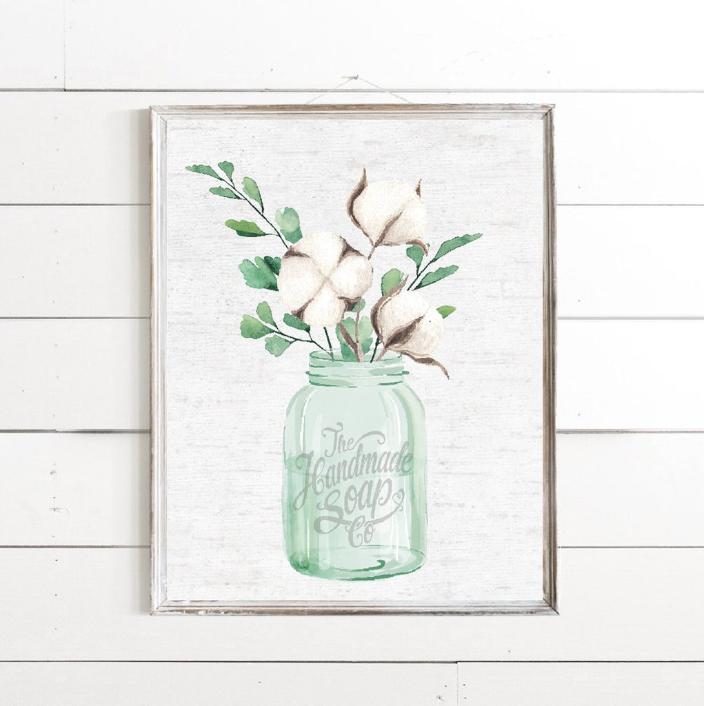 Green Mason Jar Cotton Greenery Handmade Soap Co - Lettered & Lined