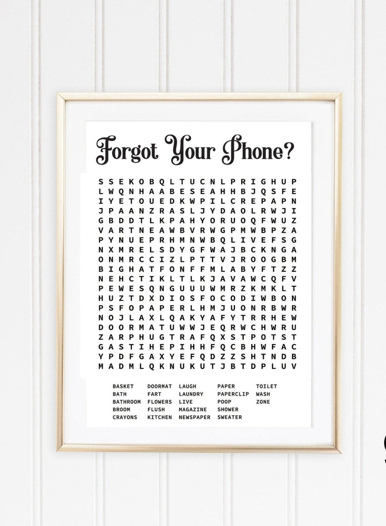Forgot Your Phone Bathroom Word Search Puzzle - Lettered & Lined
