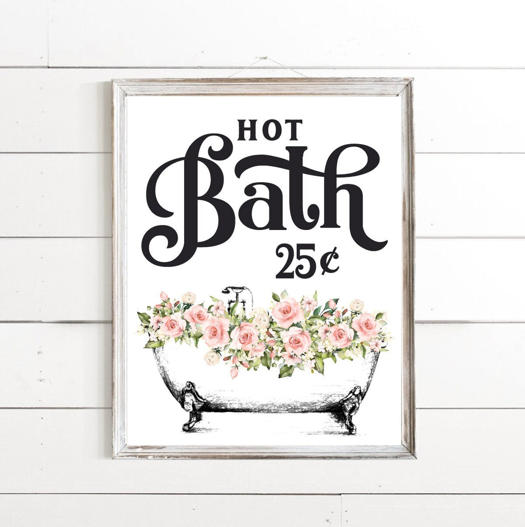 Hot Bath 25 cents Pink Floral Clawfoot Tub 