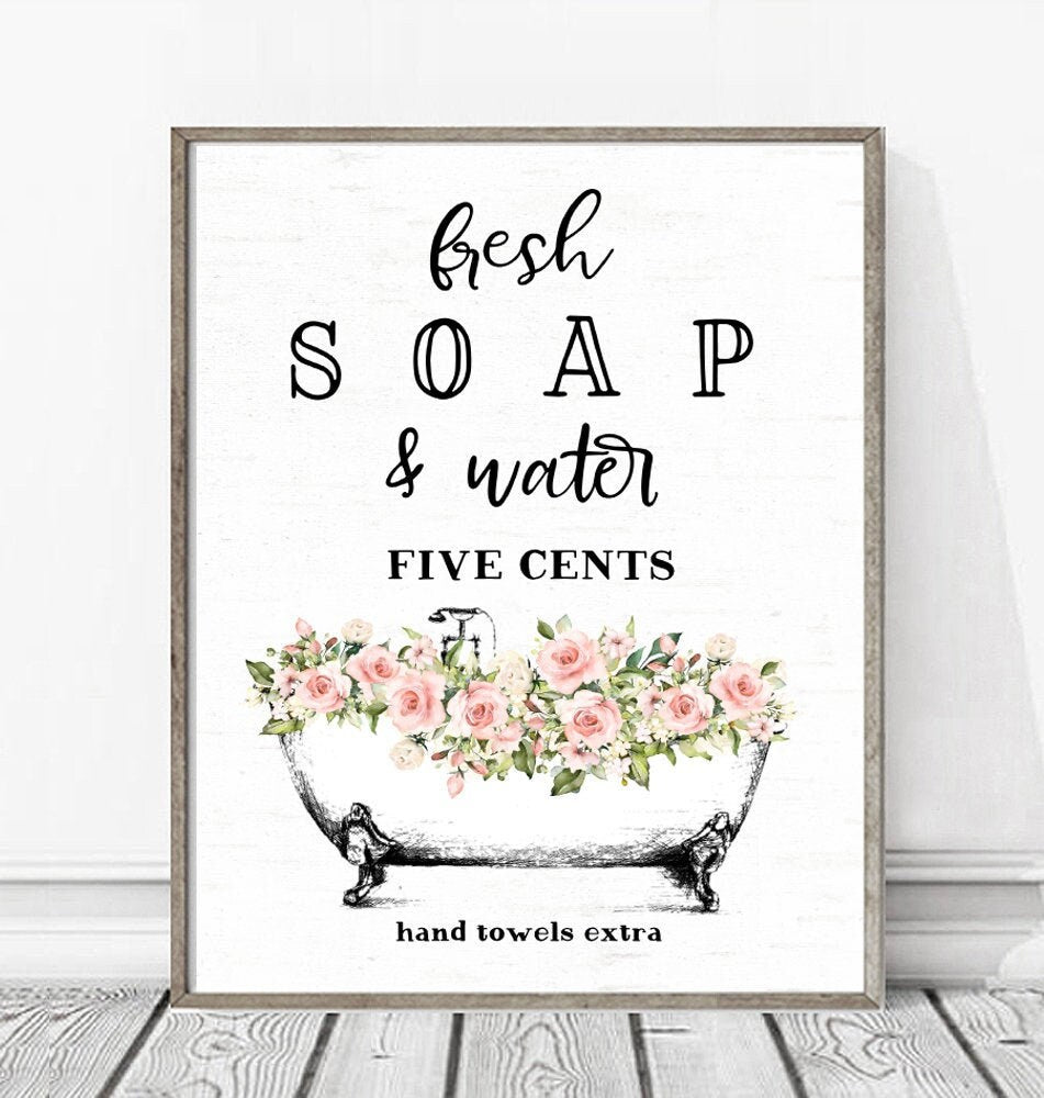 Fresh Soap Water Five Cents Pink Floral Clawfoot Tub Print 