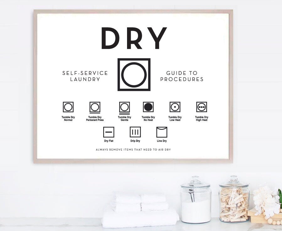Laundry Room Wash Dry Guide To Procedures Symbols Print Set Horizontal 