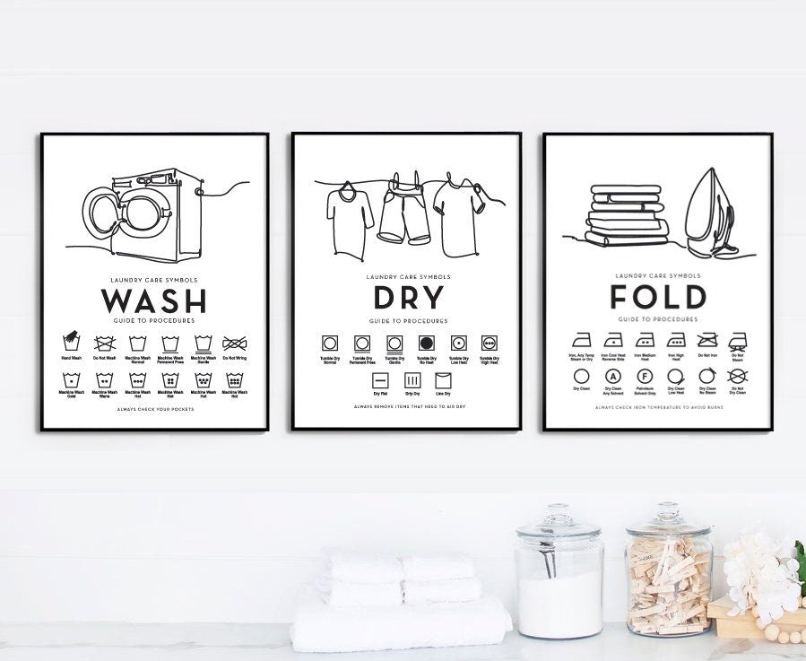 Wash Dry Fold Line Art Symbols Print Set Vertical 