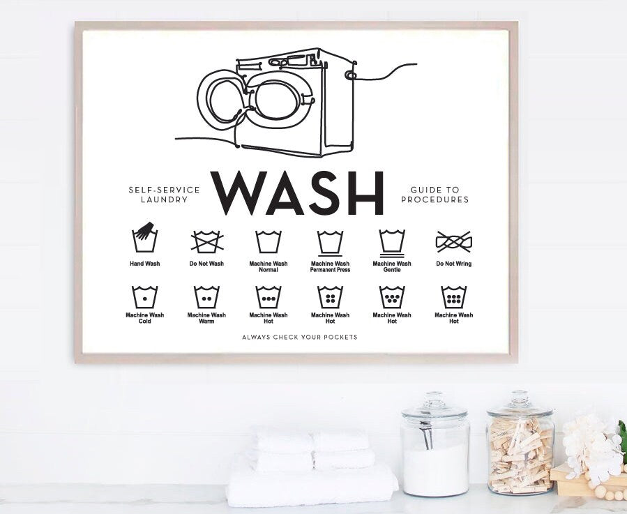 Wash Dry Fold Line Art Symbols Print Set Horizontal 