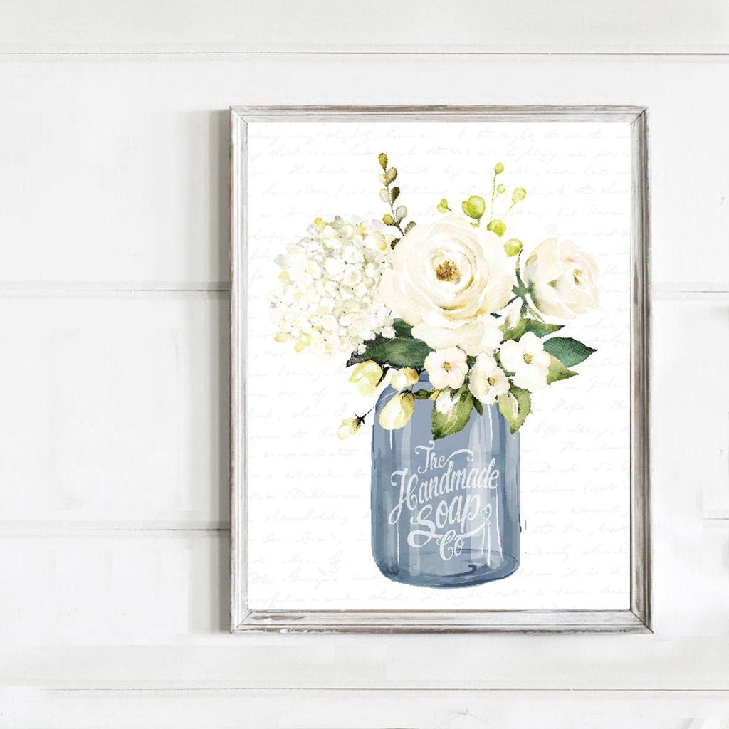 Navy Mason Jar White Floral The Handmade Soap Co - Lettered & Lined