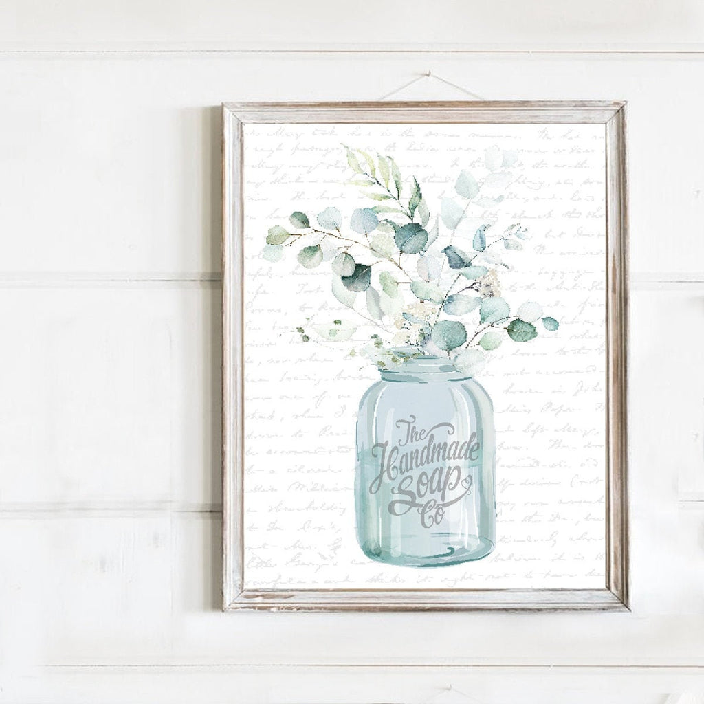 Blue Jar Eucalyptus Bouquet Bathroom Wall Art | Bathroom Wall Decor | Farmhouse Bathroom | Bathroom Sign | Rustic Country Vintage Print