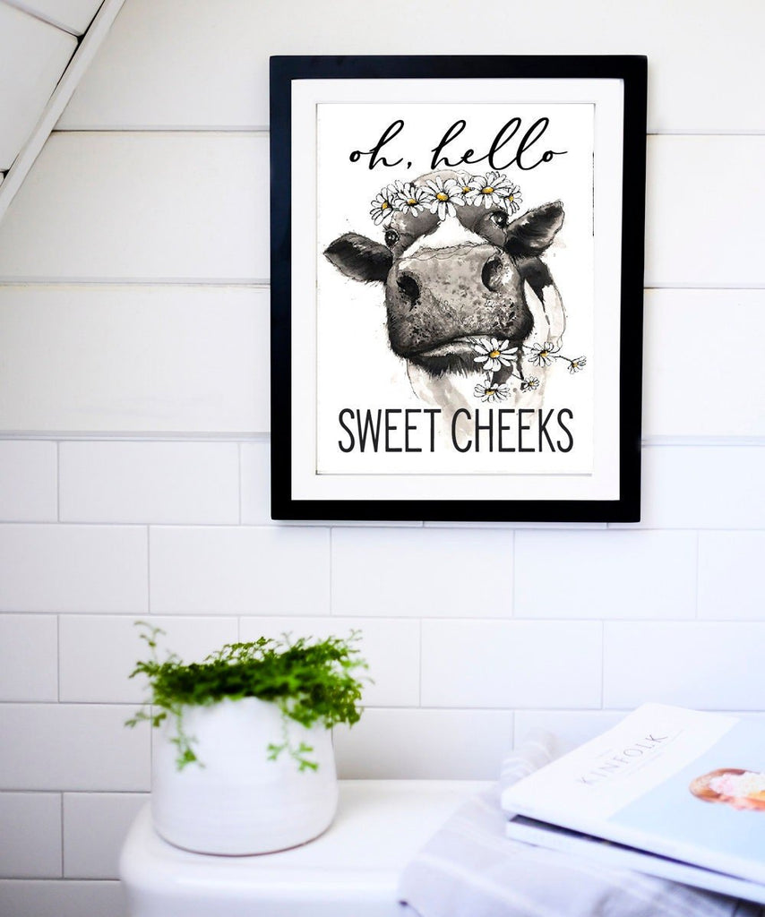 Oh Hello Sweet Cheeks Cow Illustration Daisies - Lettered & Lined