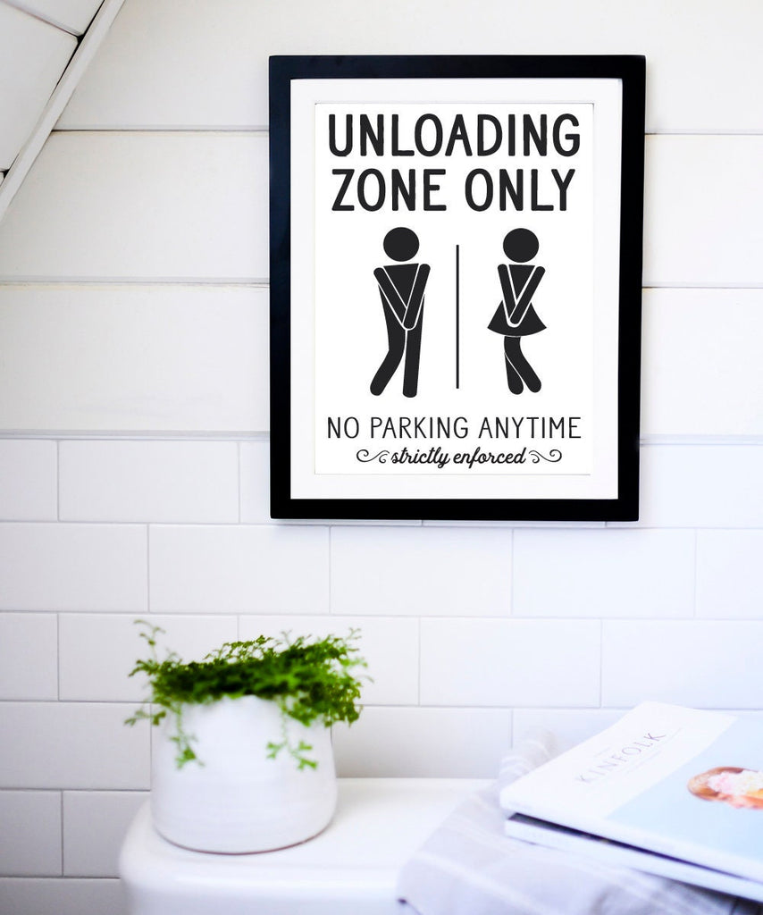 Unloading Zone Only No Parking Anytime Icons Funny Bathroom Print 
