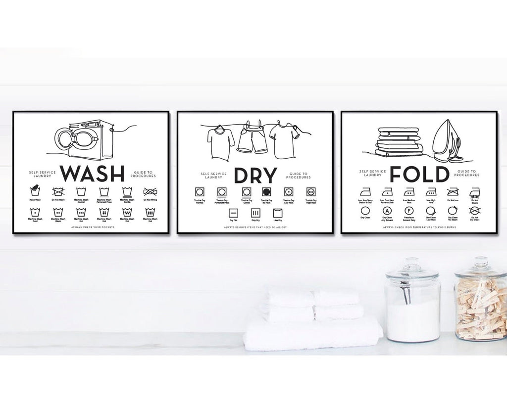 Wash Dry Fold Line Art Symbols Print Set Horizontal 