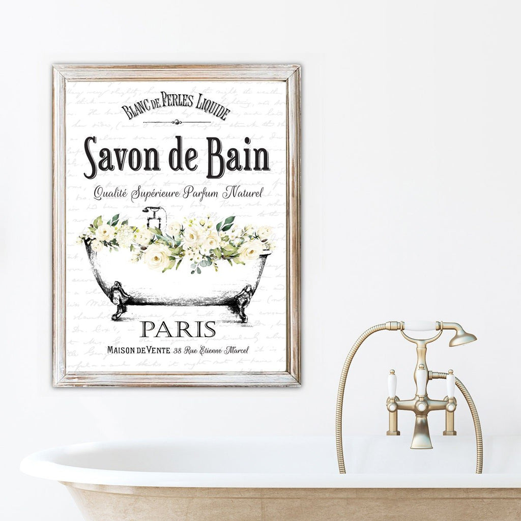 Savon de Bain French Soap White Floral Clawfoot Print - Lettered & Lined