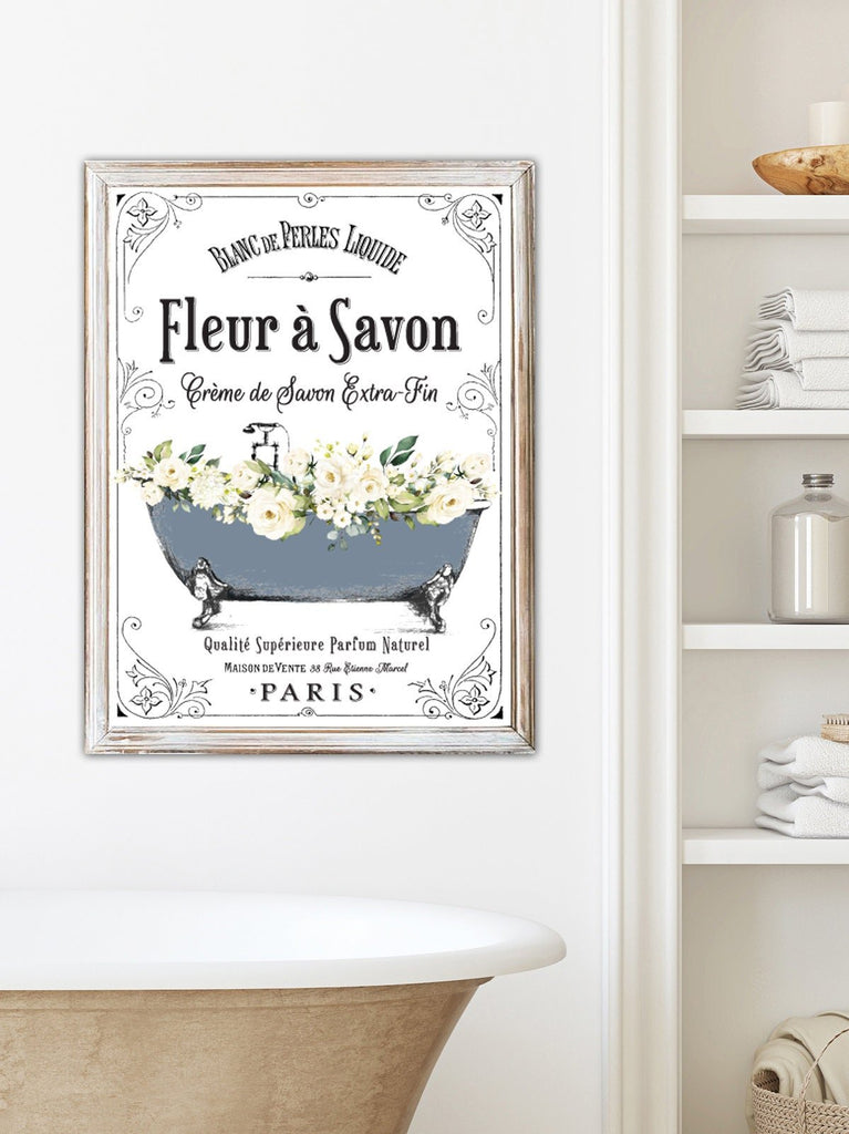 French Bathroom Navy Floral Set - Lettered & Lined