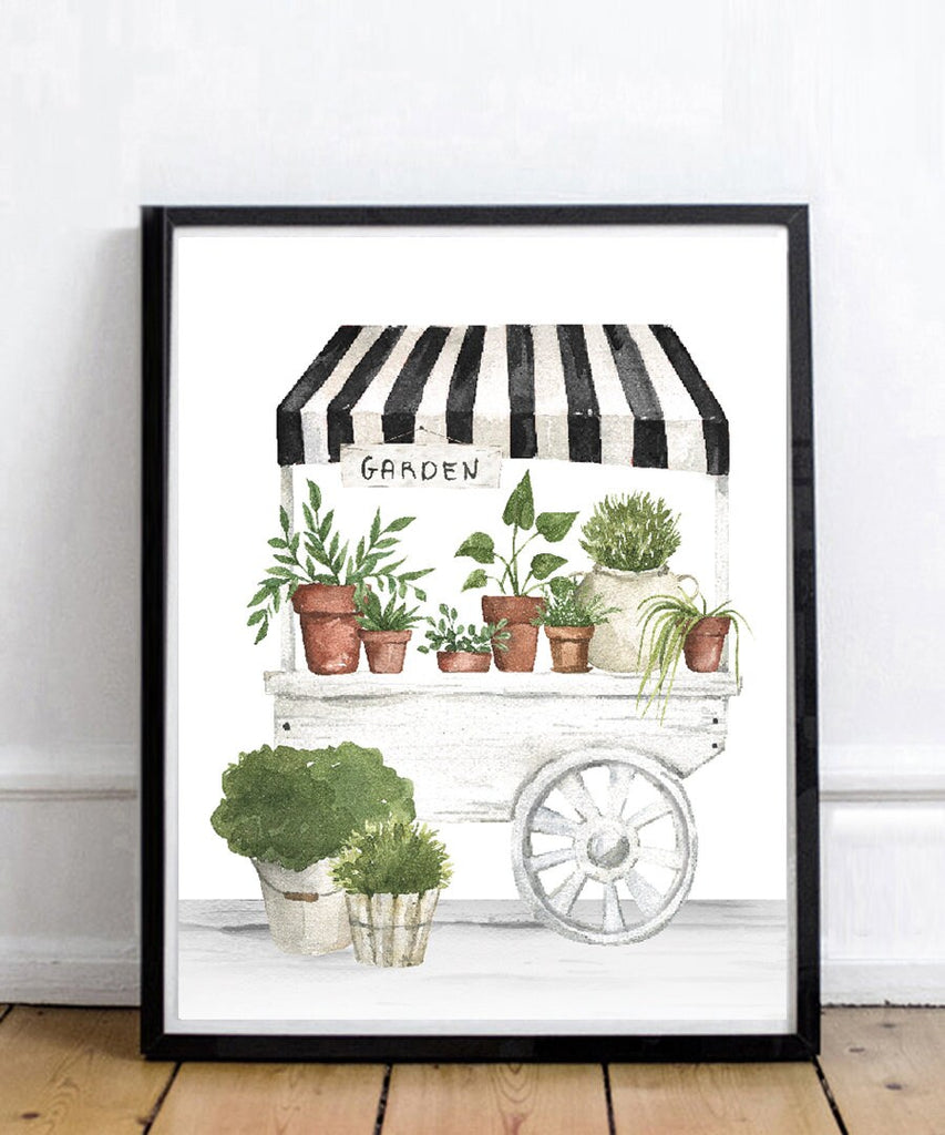 Garden Cart Watercolor Illustration Print 