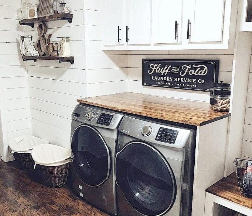 Fluff and Fold Laundry Service Co Sign - Lettered & Lined