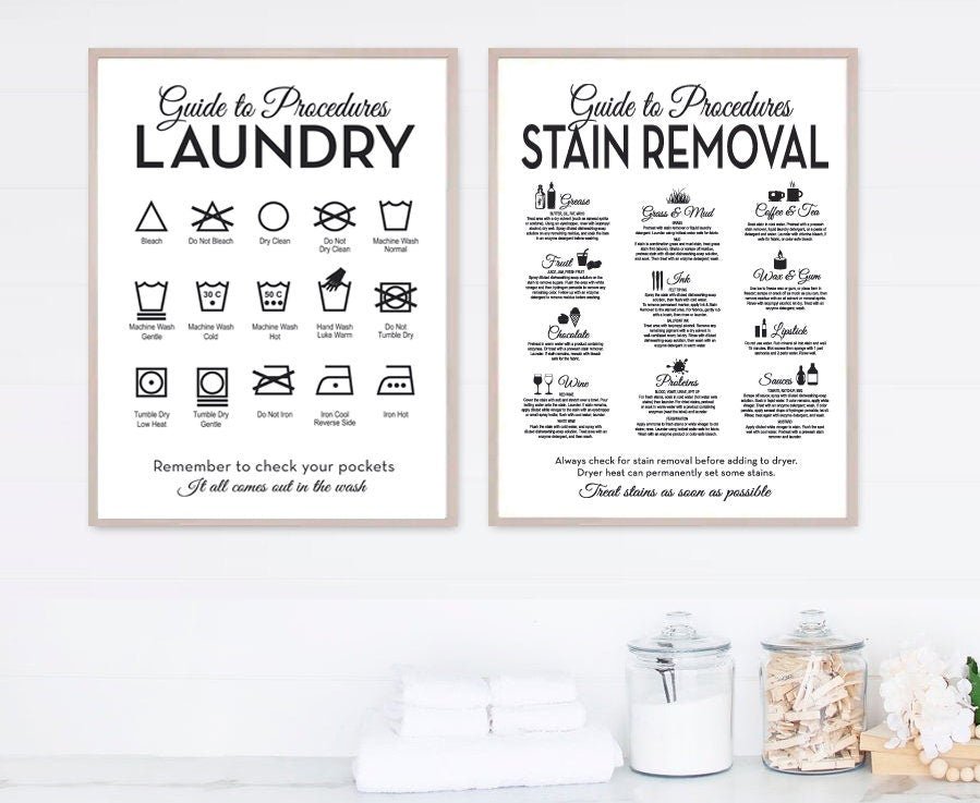 Set of 2 Modern Laundry and Stain Removal Icons - Lettered & Lined