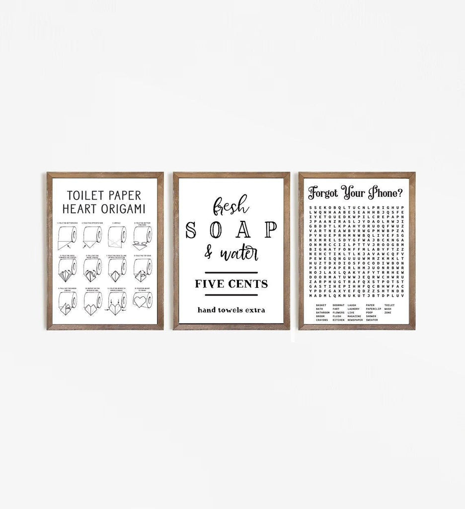 Set of 3: Toilet Paper Heart Origami, Fresh Soap, Word Search - Lettered & Lined
