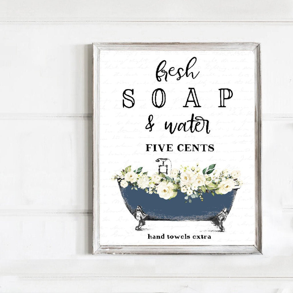 Set of 3 Navy Blue Floral Bathroom - Lettered & Lined