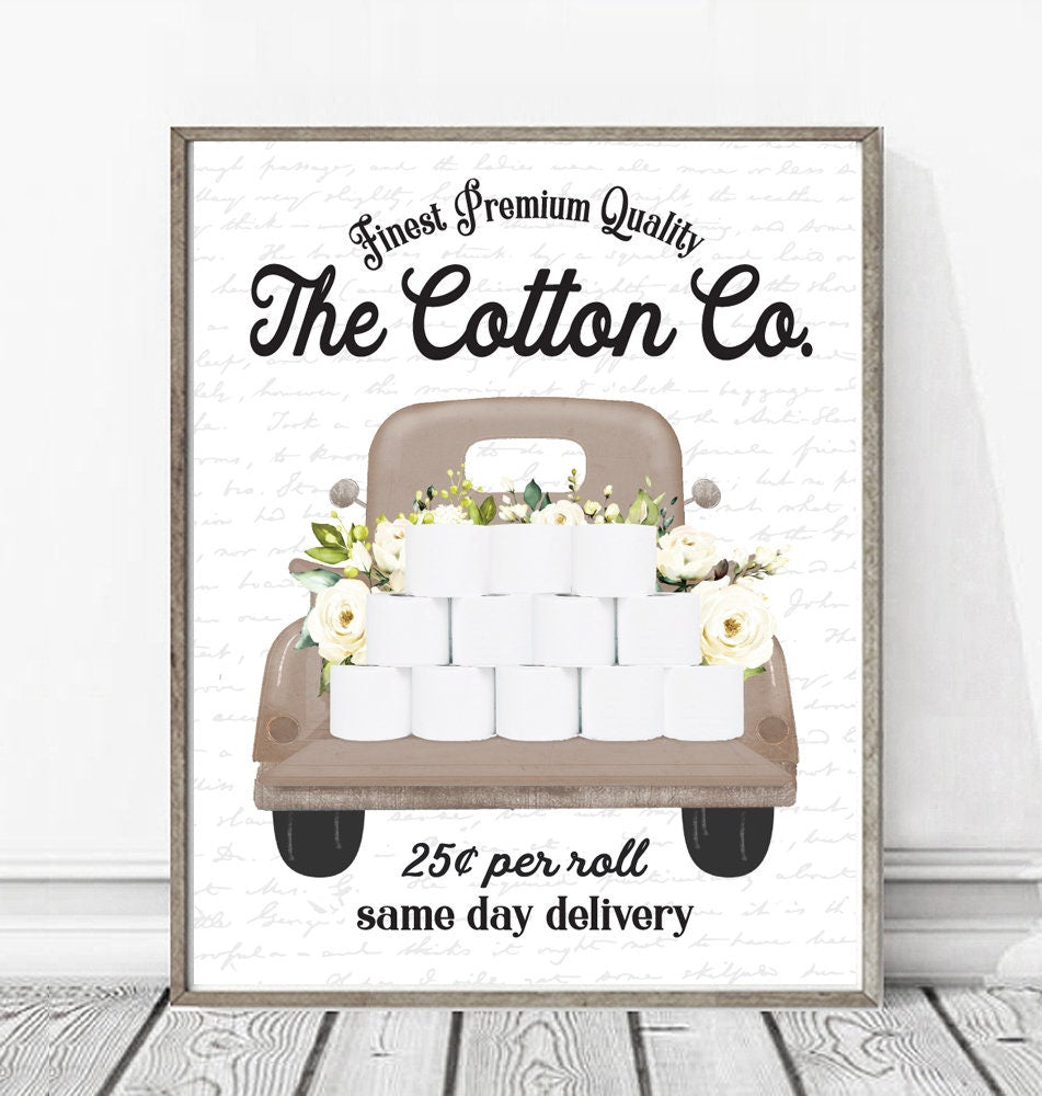 Set of 3 Natural Bathroom Wall Art: The Cotton Co Truck | Custom Bathroom Wall Decor | Farmhouse Bathroom Decor | Bathroom Signs | Vintage