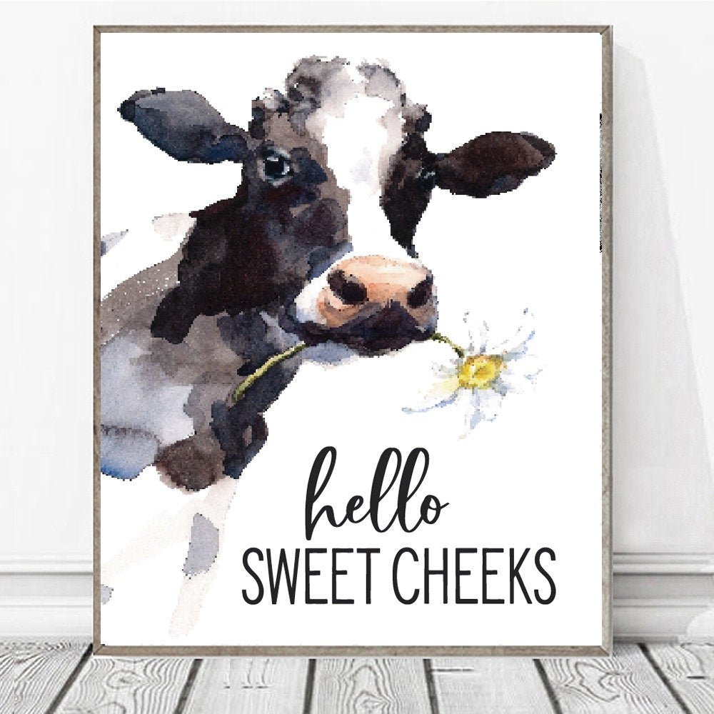 Hello Sweet Cheeks Cow Watercolor - Lettered & Lined