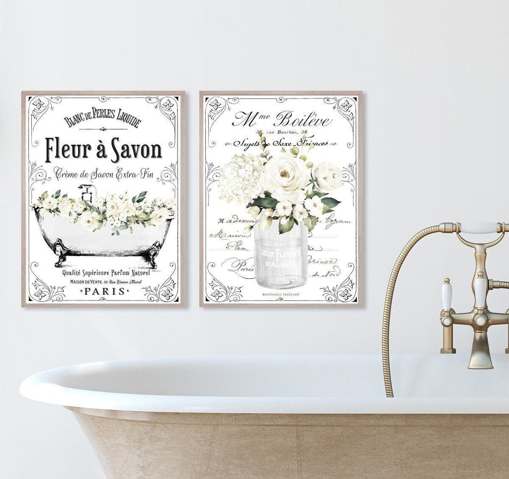 French Bathroom White Floral Set - Lettered & Lined