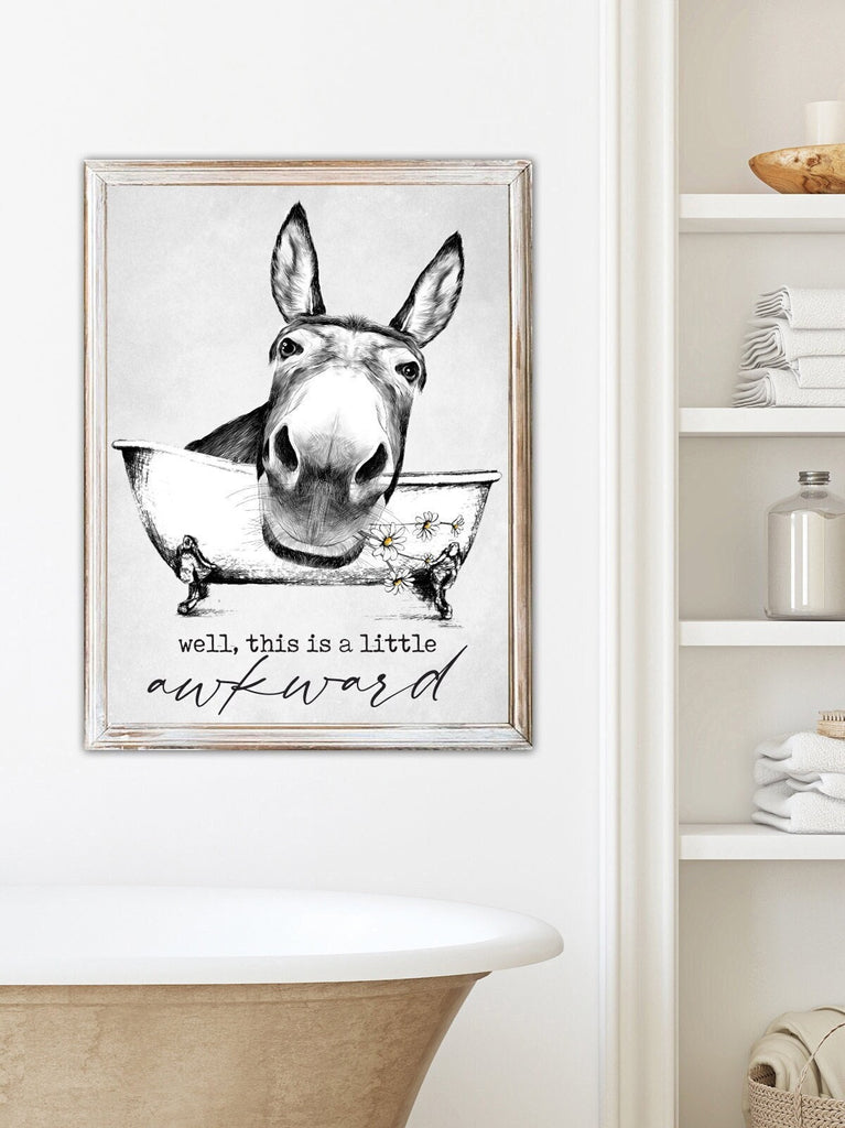 Well This Is A Little Awkward Donkey Daisies Bathtub Custom Bathroom Art | Bathroom Wall Decor | Farmhouse Bathroom Decor | Bathroom Signs