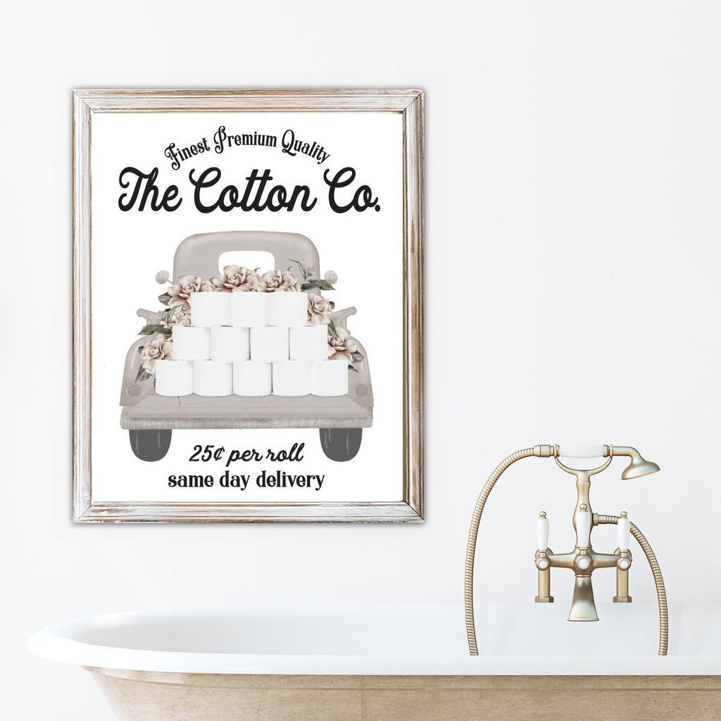 Set of 3 Vintage Dusty Rose Bathroom Wall Art: Cotton Co Truck | Bathroom Wall Decor | Farmhouse Bathroom Decor | Bathroom Signs | Vintage