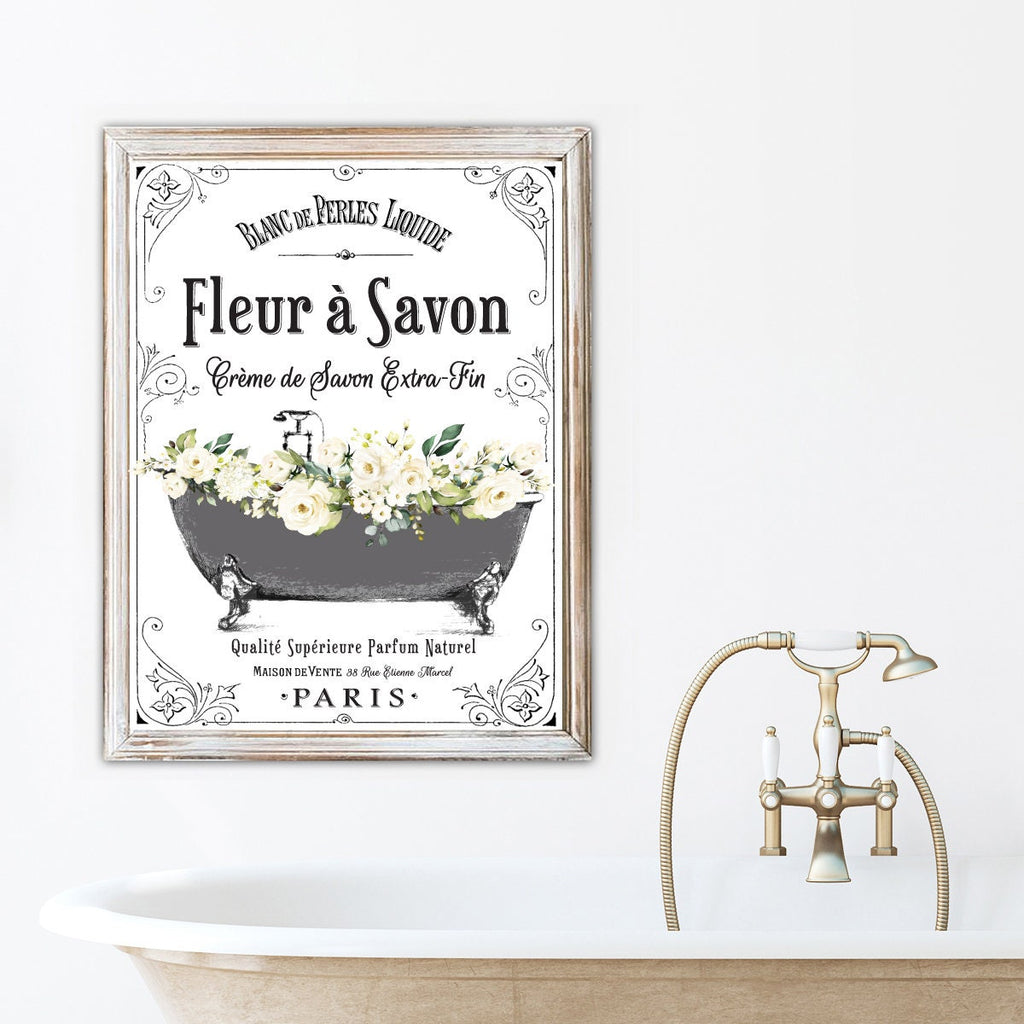 Set of 2 Black and White French Bathroom Wall Art | French Bathroom Decor | French Country | Farmhouse Bathroom Art | Vintage Bathroom Sign