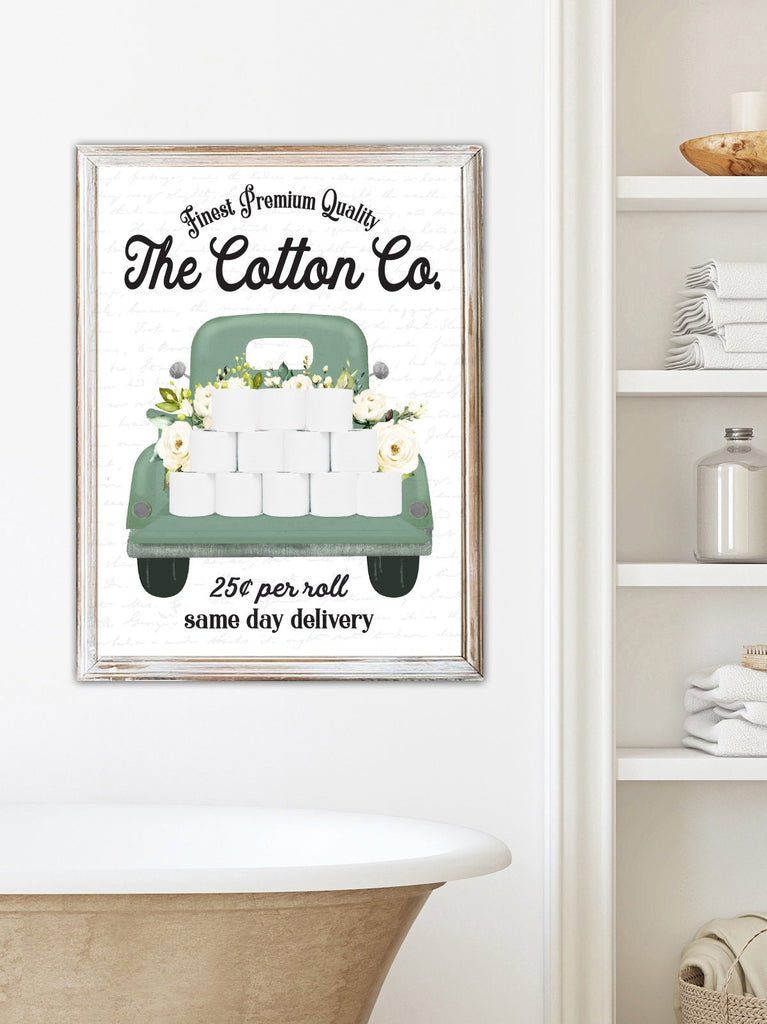 Set of 3 Subtle Green Bathroom Wall Art: The Cotton Co Truck  | Custom Bathroom Wall Decor | Farmhouse Bathroom Decor | Bathroom Signs
