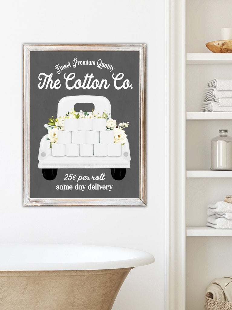 Black & White Chalkboard Bathroom Set of 3 Prints: Cotton Co Truck, White Floral Mason, Fresh Soap Bathtub - Lettered & Lined