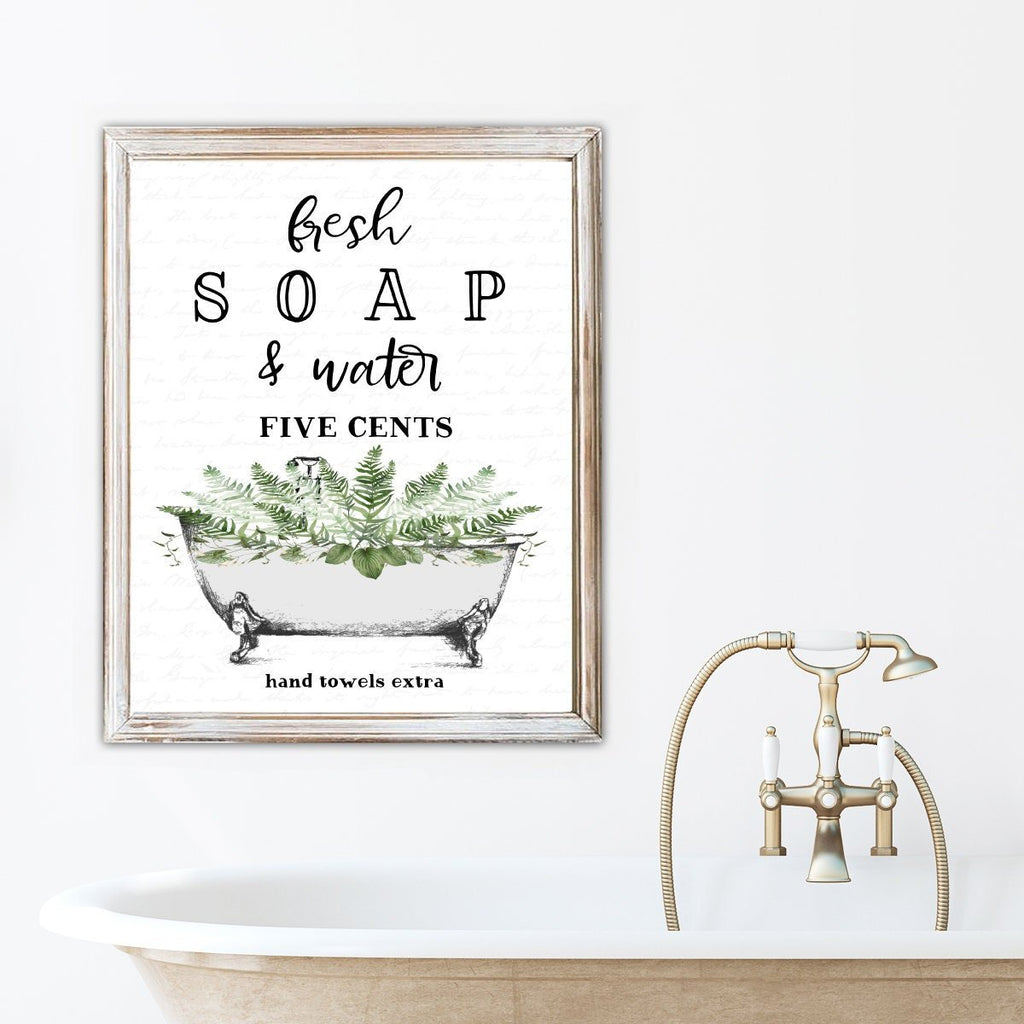 Set of 3 White & Greenery Bathroom - Lettered & Lined