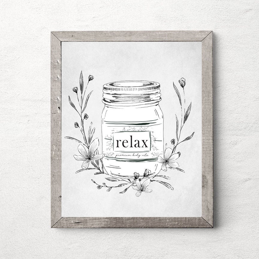 Relax Soak Unwind Mason Jar Prints SET of Three 