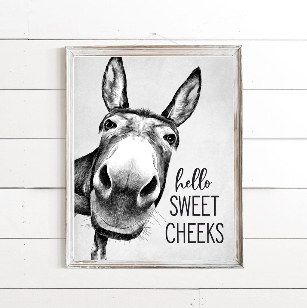 Hello Sweet Cheeks Full Body Donkey Print - Lettered & Lined