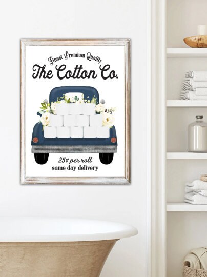 Navy Cotton Co Truck 25 Cents Per Roll Print 