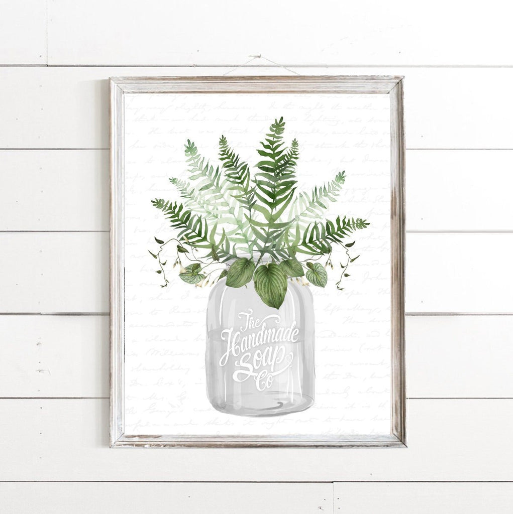 Set of 3 White & Greenery Bathroom - Lettered & Lined