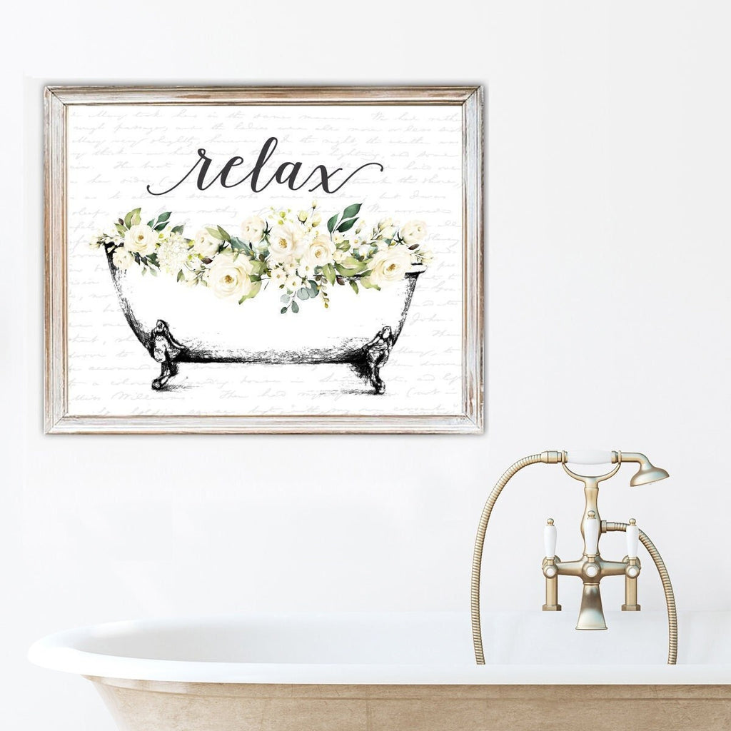 Relax White Clawfoot Floral Bathtub Print 