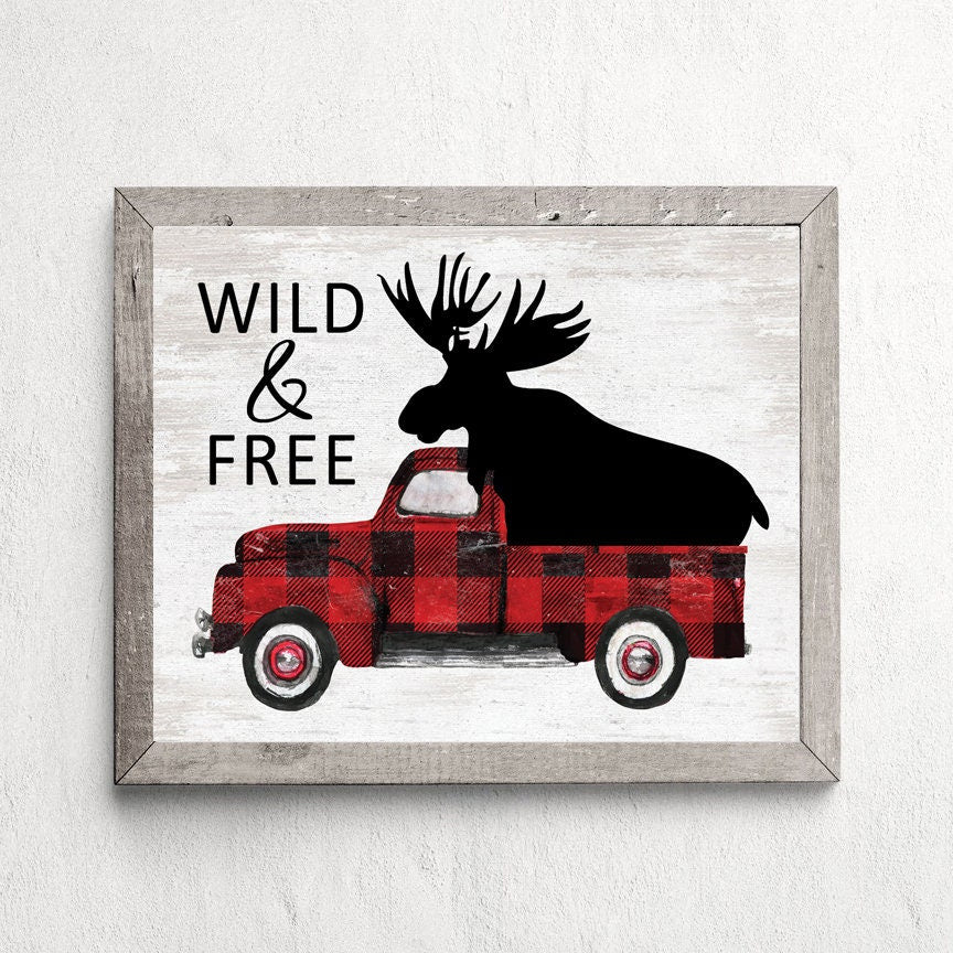 Wild And Free Moose Red Plaid Truck 