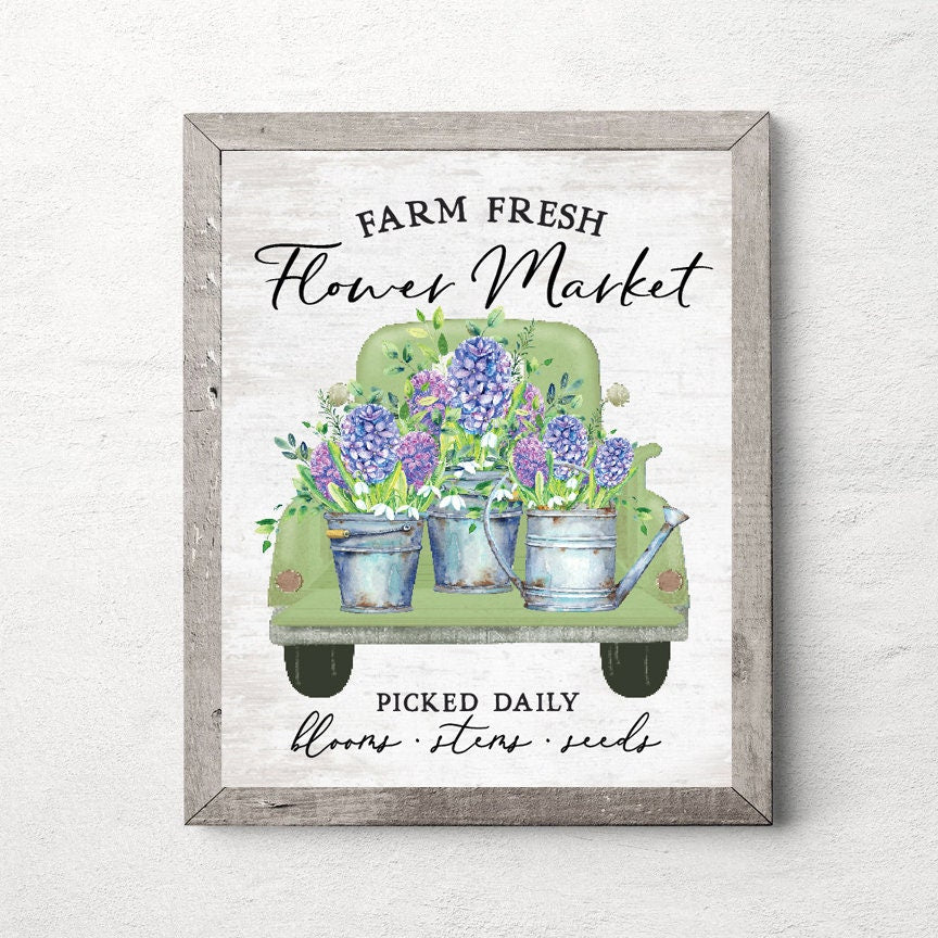 Flower Market Green Truck Hyacinth Print 