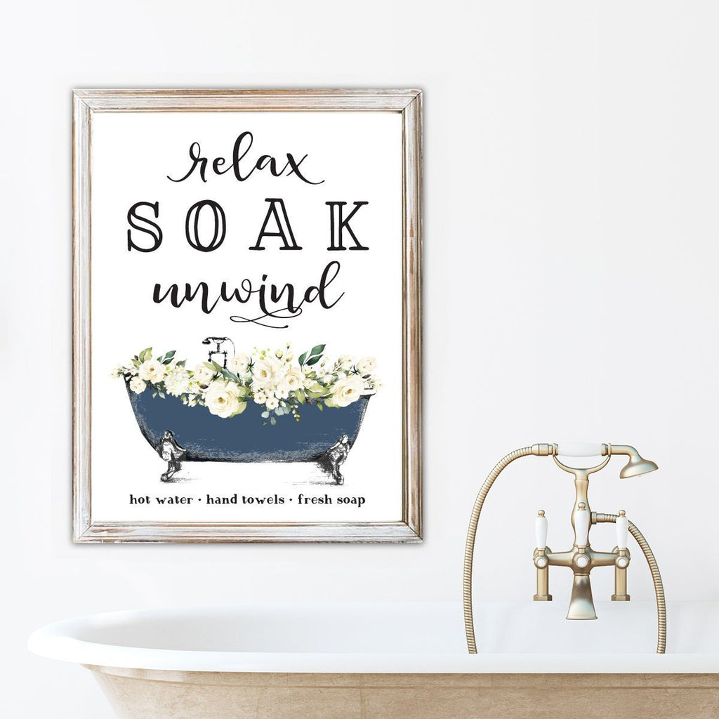 Navy Relax Soak Unwind Floral Clawfoot - Lettered & Lined