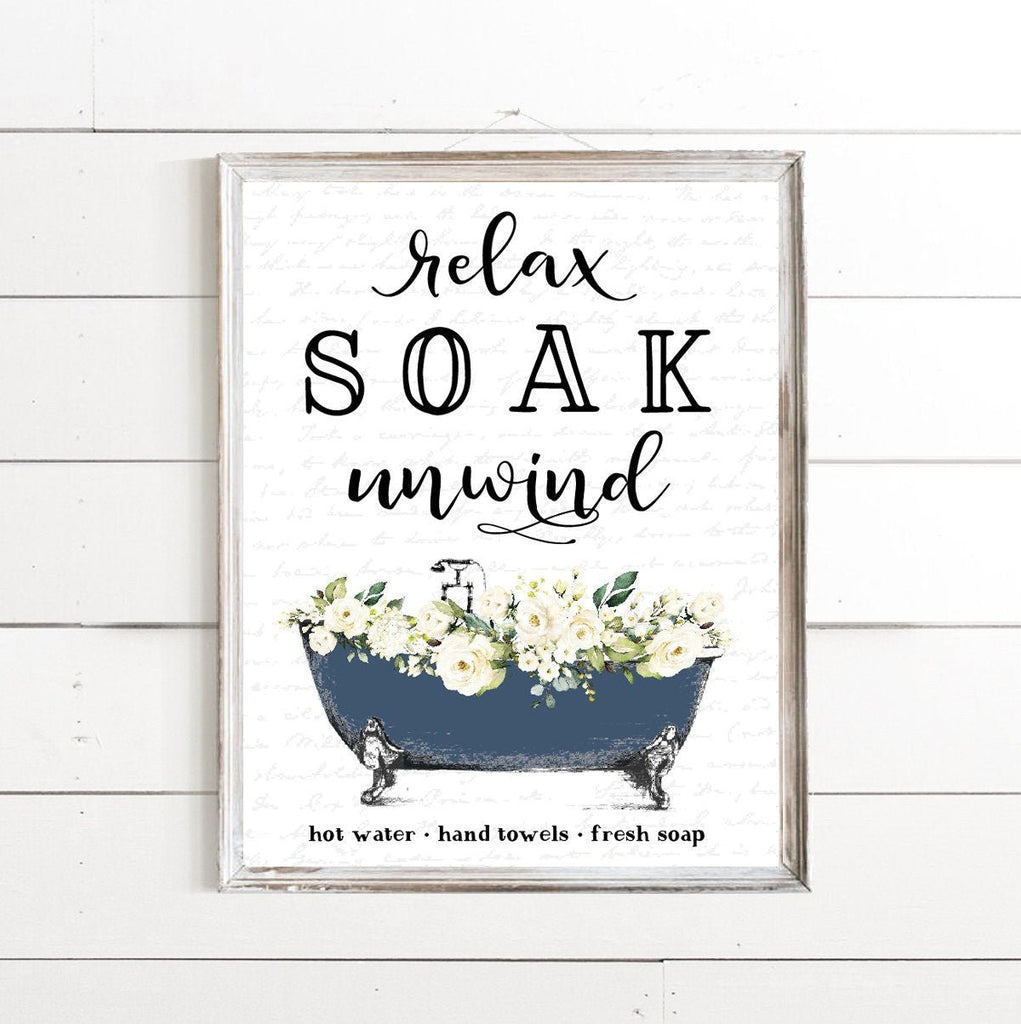 Navy Relax Soak Unwind Floral Clawfoot - Lettered & Lined