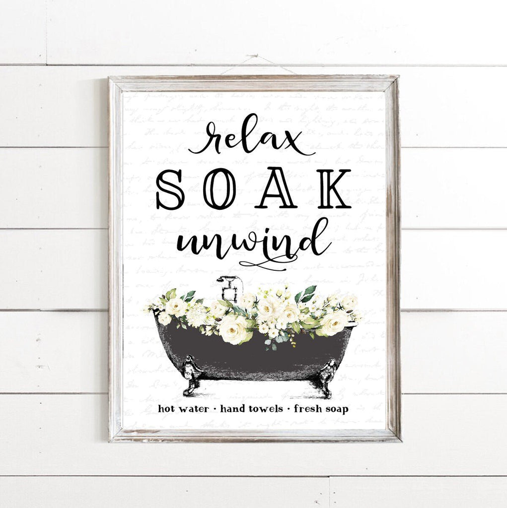 Black Relax Soak Unwind Floral Clawfoot - Lettered & Lined