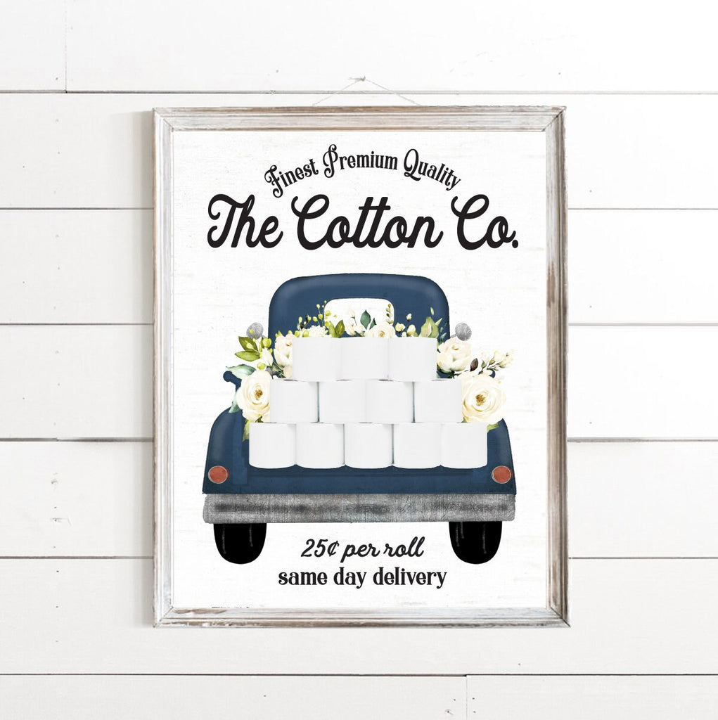 Navy Cotton Co Truck 25 Cents Per Roll Print 