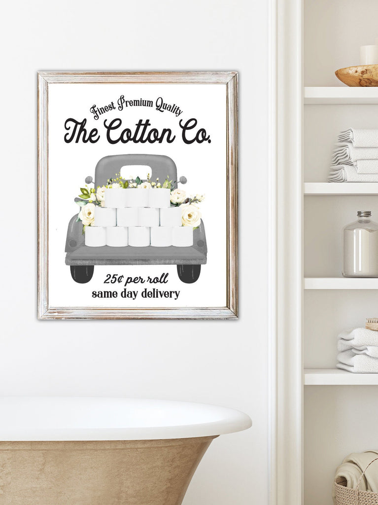 Set of 3 Gray Bathroom Wall Art: Cotton Co Truck  | Custom Bathroom Wall Decor | Farmhouse Bathroom Decor | Bathroom Signs | Vintage Sign