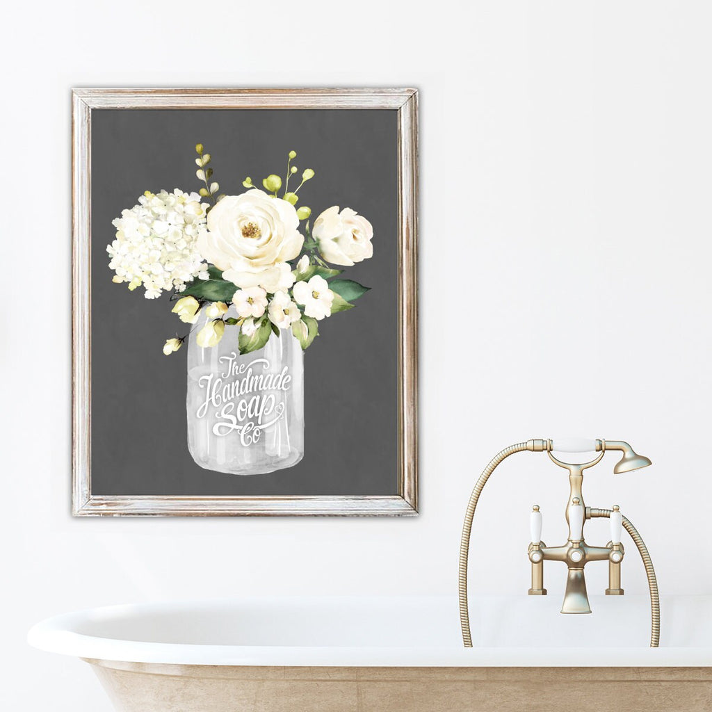 White Mason Jar White Floral Chalkboard The Handmade Soap Co Print 