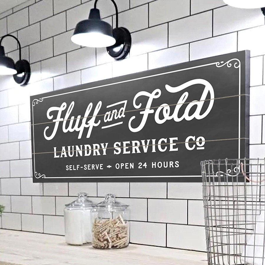 Fluff and Fold Laundry Service Co Sign - Lettered & Lined