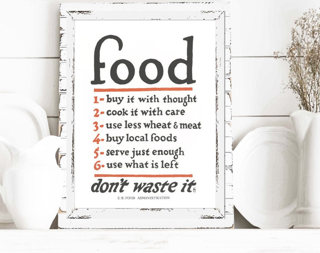Food Don't Waste It Historic 1917 Print Kitchen Wall Art | Kitchen Wall Decor | Farmhouse Kitchen | Kitchen Signs | Country Kitchen