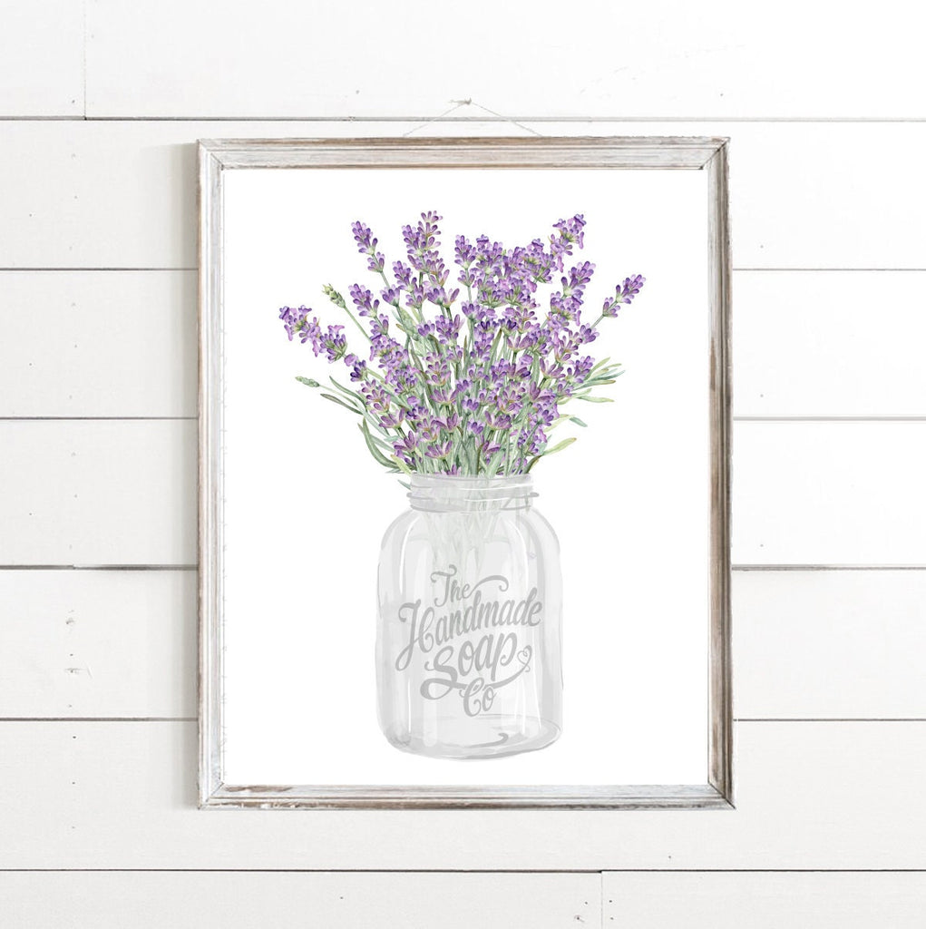 Lavender Floral White Mason Print 