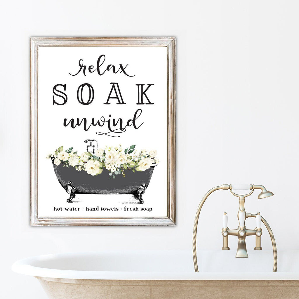 Black Relax Soak Unwind Floral Clawfoot - Lettered & Lined