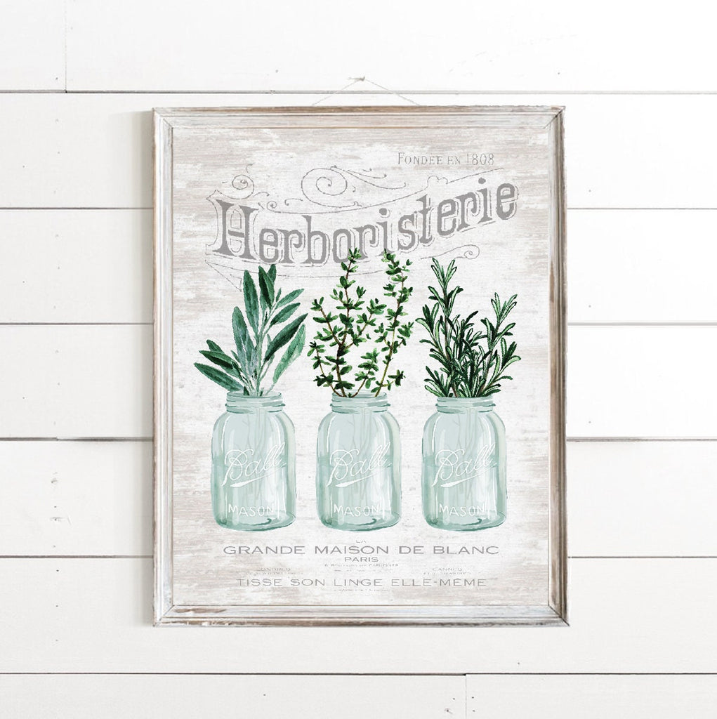 Herboristerie Blue Mason Jar Print 