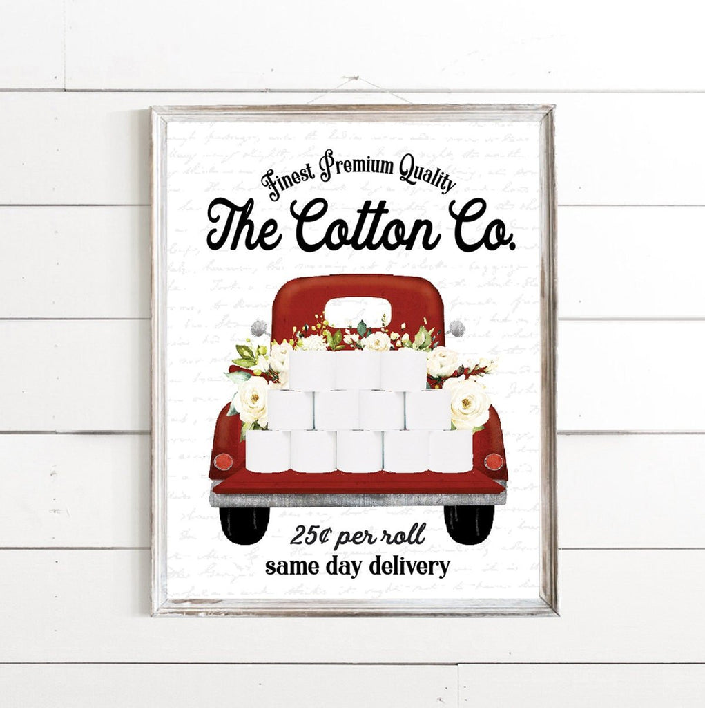 Red Floral Cotton Co Truck 25 Cents Per Roll - Lettered & Lined