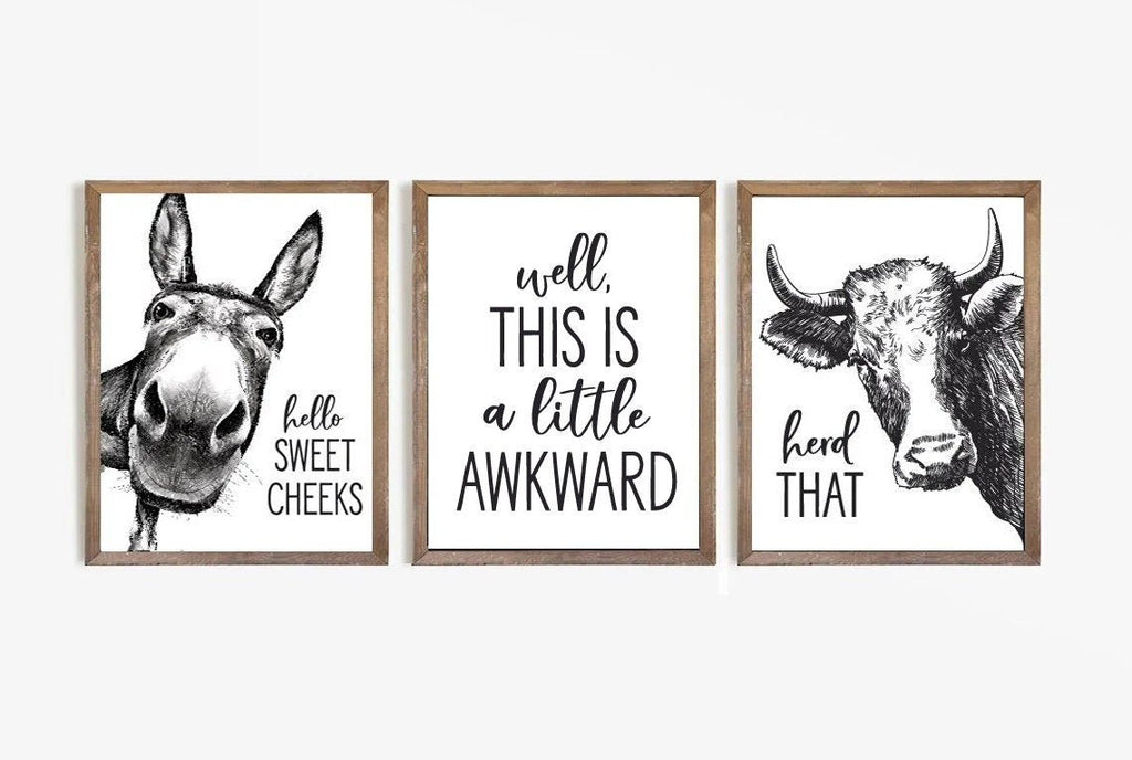 Set of 3: Sweet Cheeks Donkey, A Little Awkward, Herd That Cow - Lettered & Lined