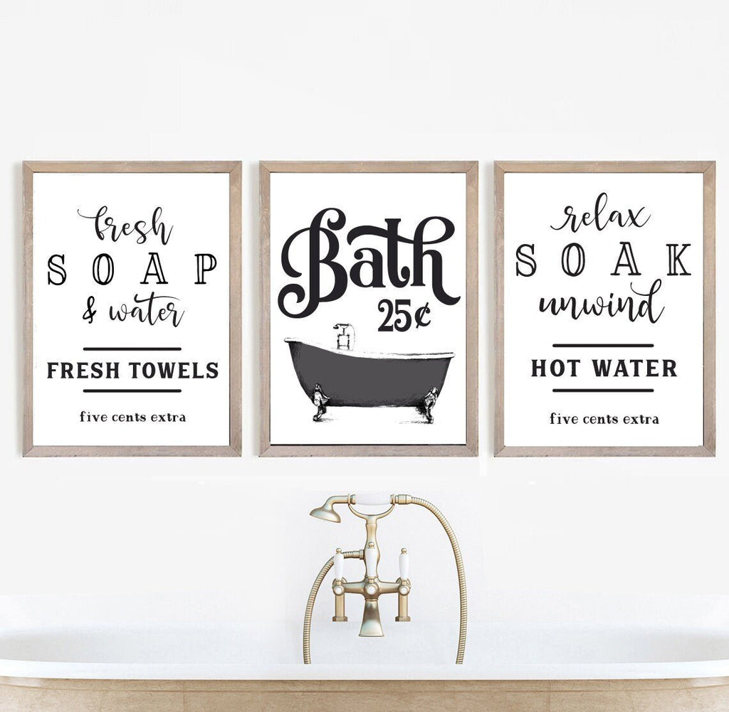 Set of 3 Black Tub Fresh Soap Bath 25 Cents Relax Soak - Lettered & Lined