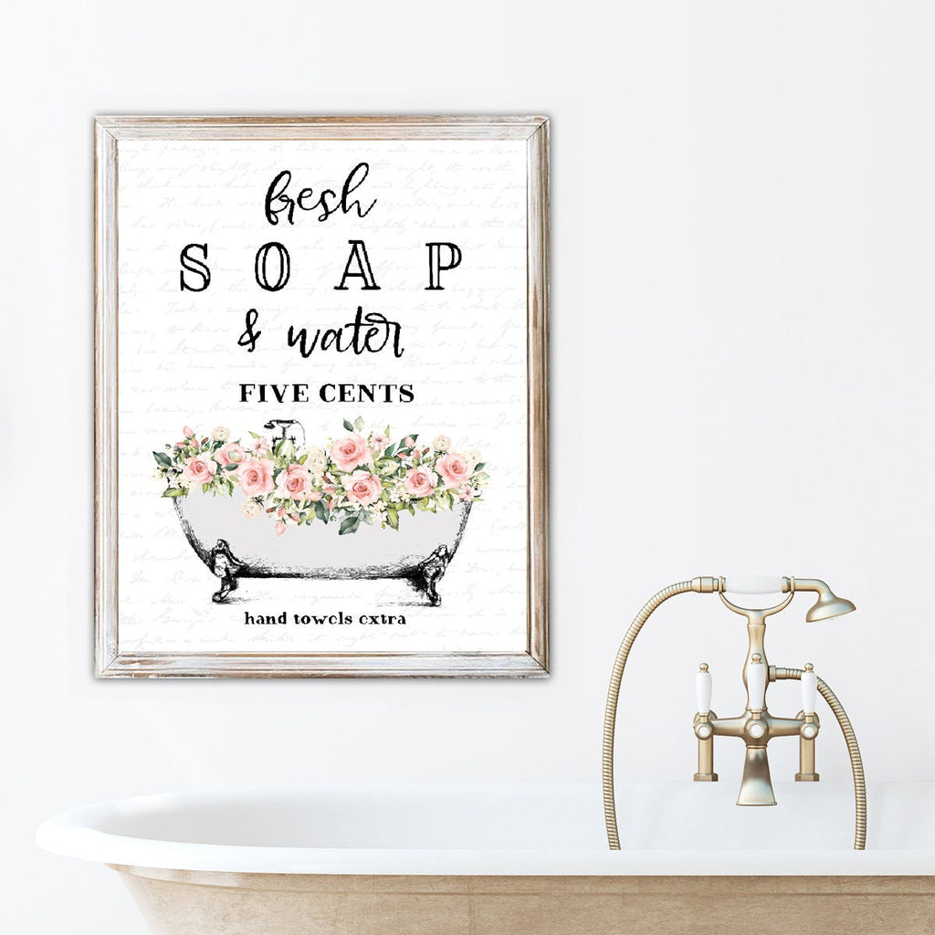 Set of 3 White with Rose Floral Bathroom Prints 